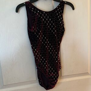 Velvet Rhinestone Leotard in Deep burgundy